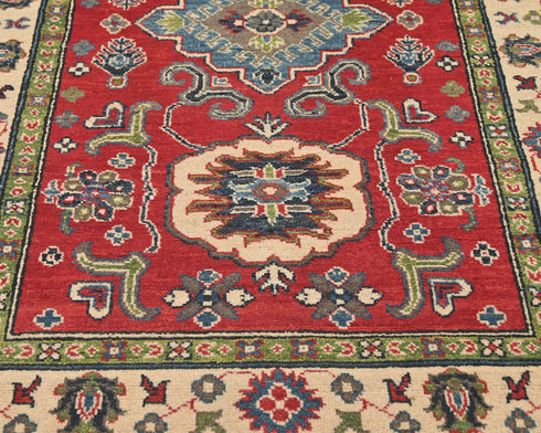 4x6 Red Kuba Afghan Hand Knotted Wool Area Rug